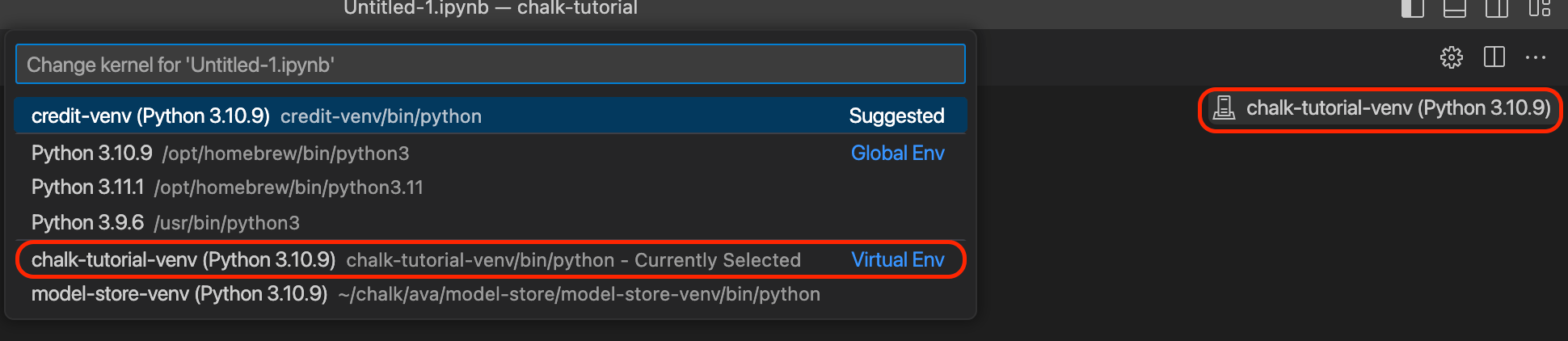 Select Jupyter virtual environment