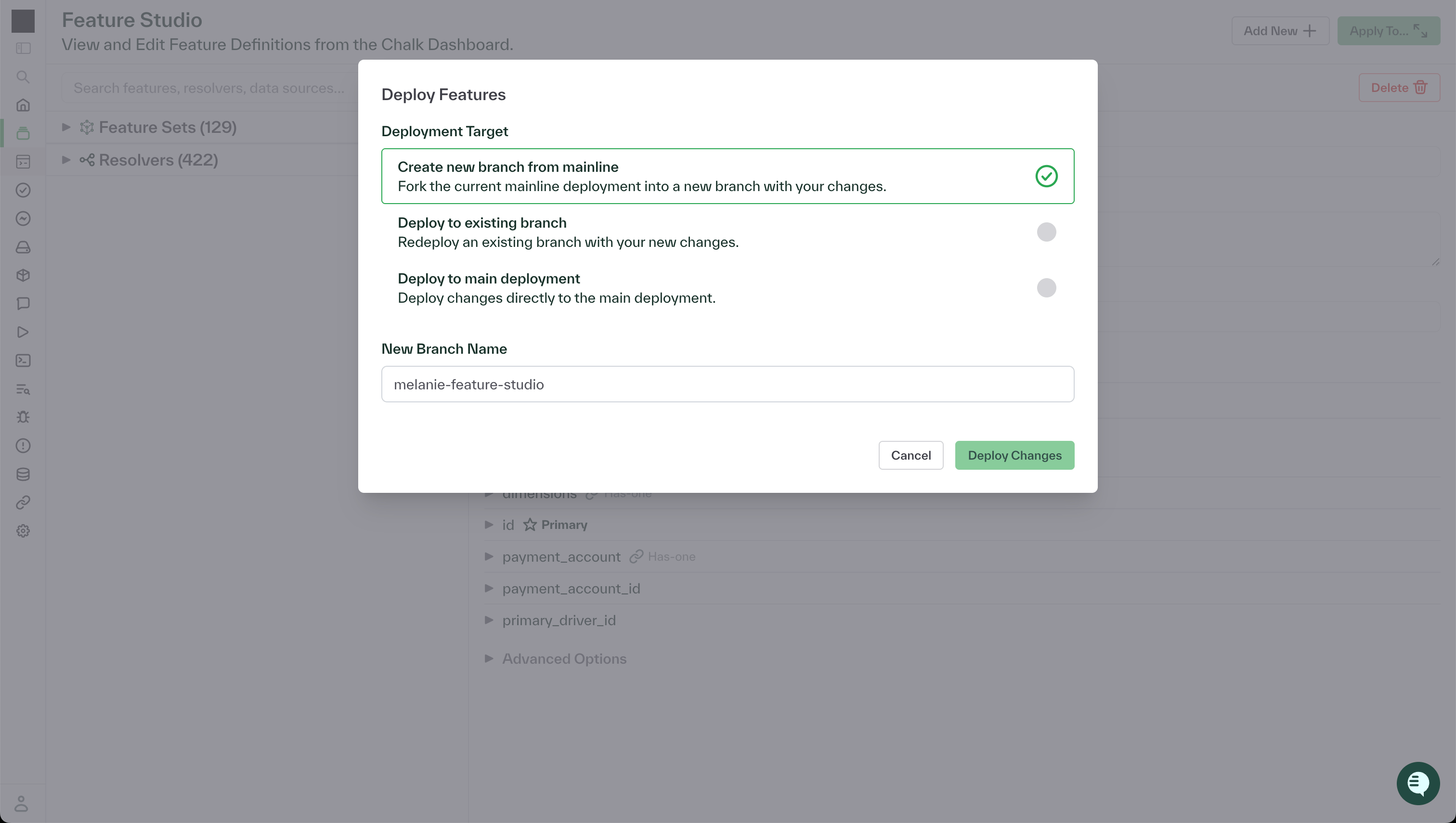 Feature Studio: Deploy Changes