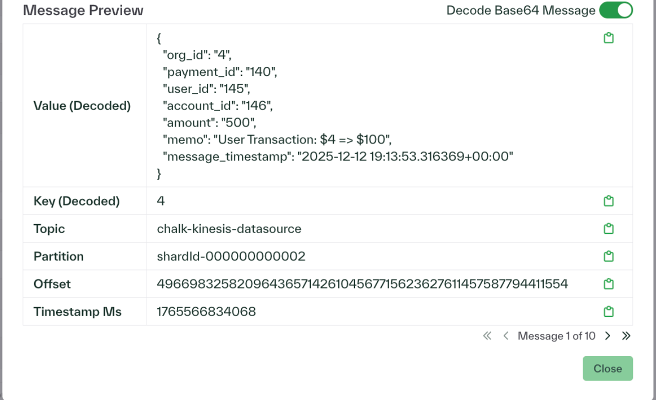 Testing a Kinesis data source connection