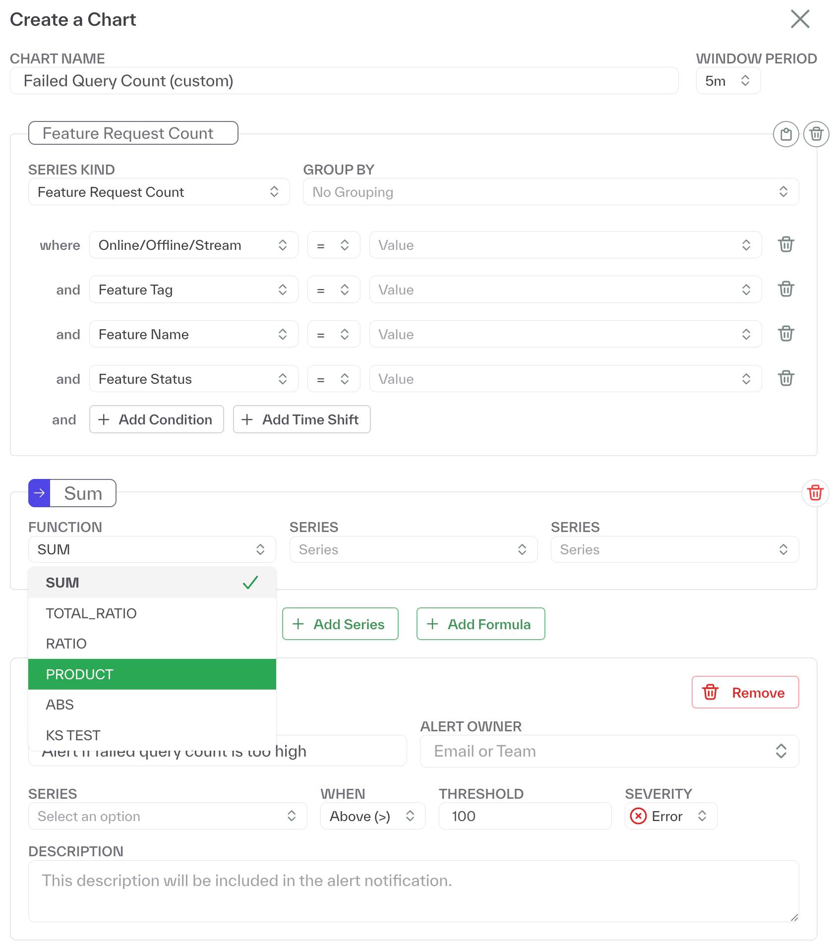 Metrics and chart creation