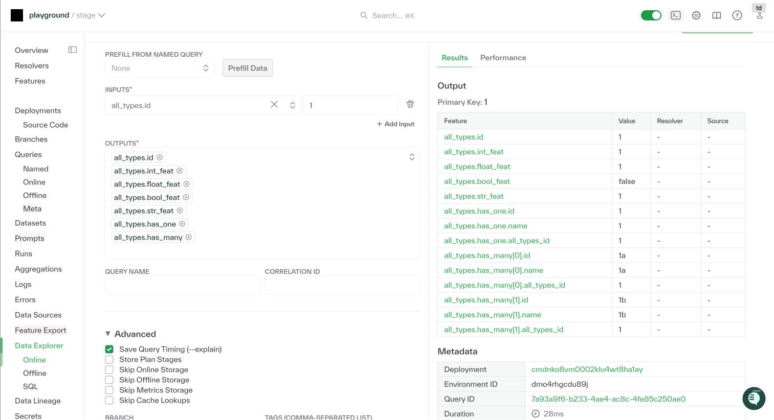 Output explorer with has-one and has-many features
