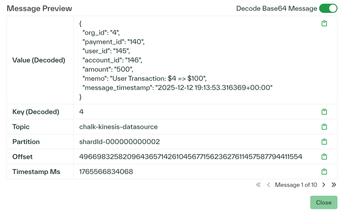 Example of stream message preview interface