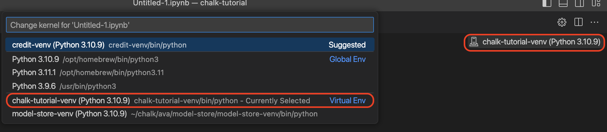 Select Jupyter virtual environment