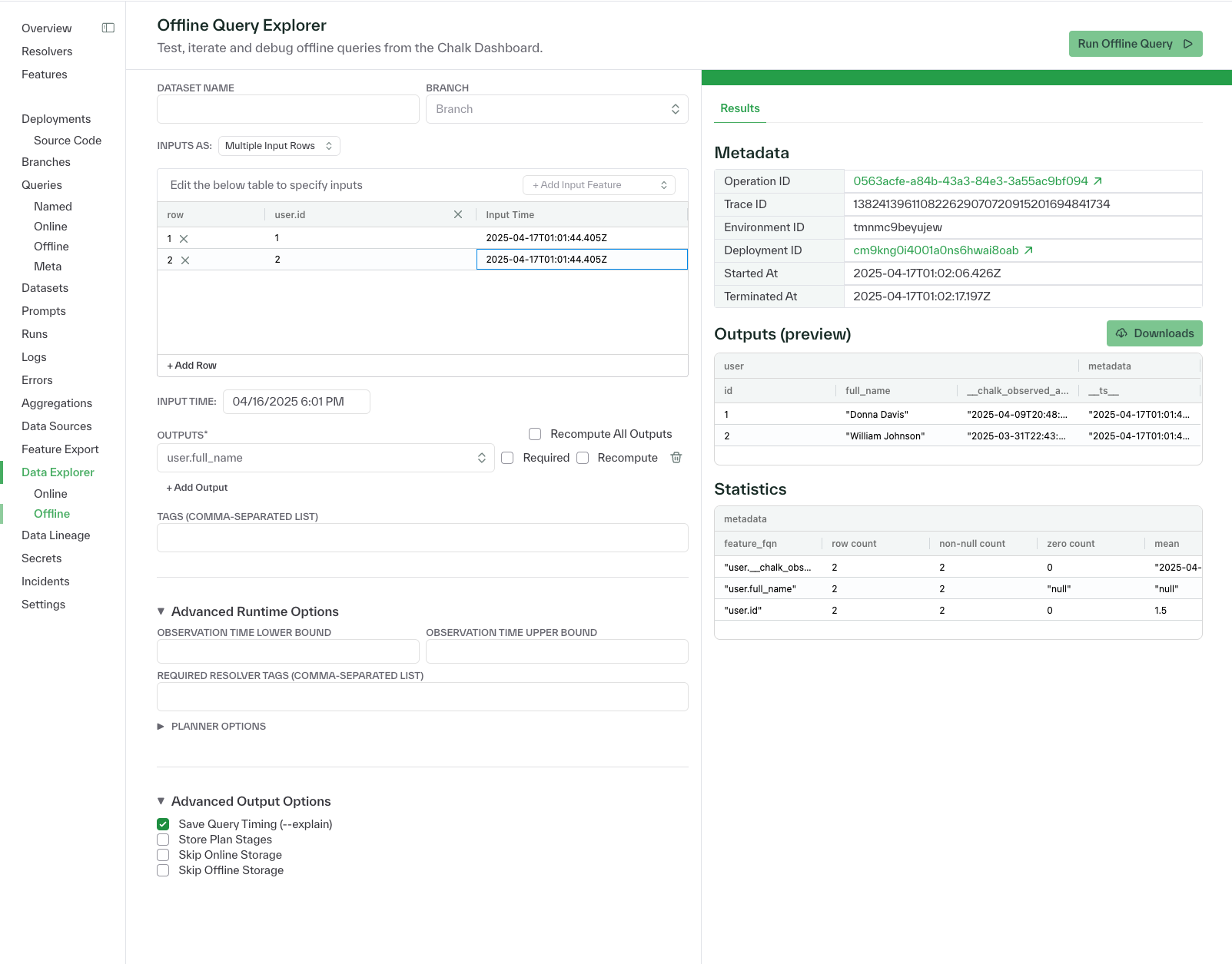 Offline query explorer