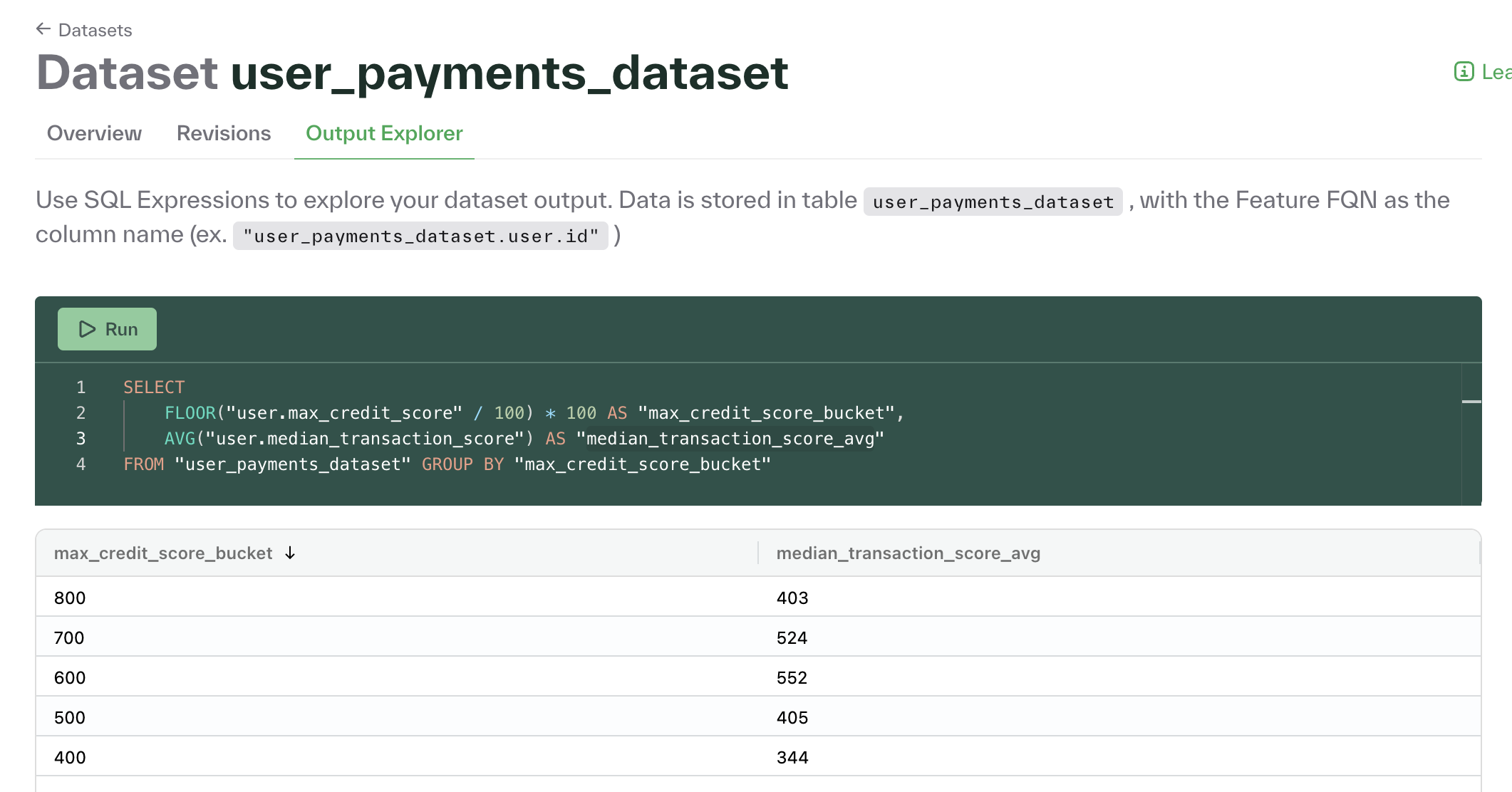 SQL Explorer for Datasets