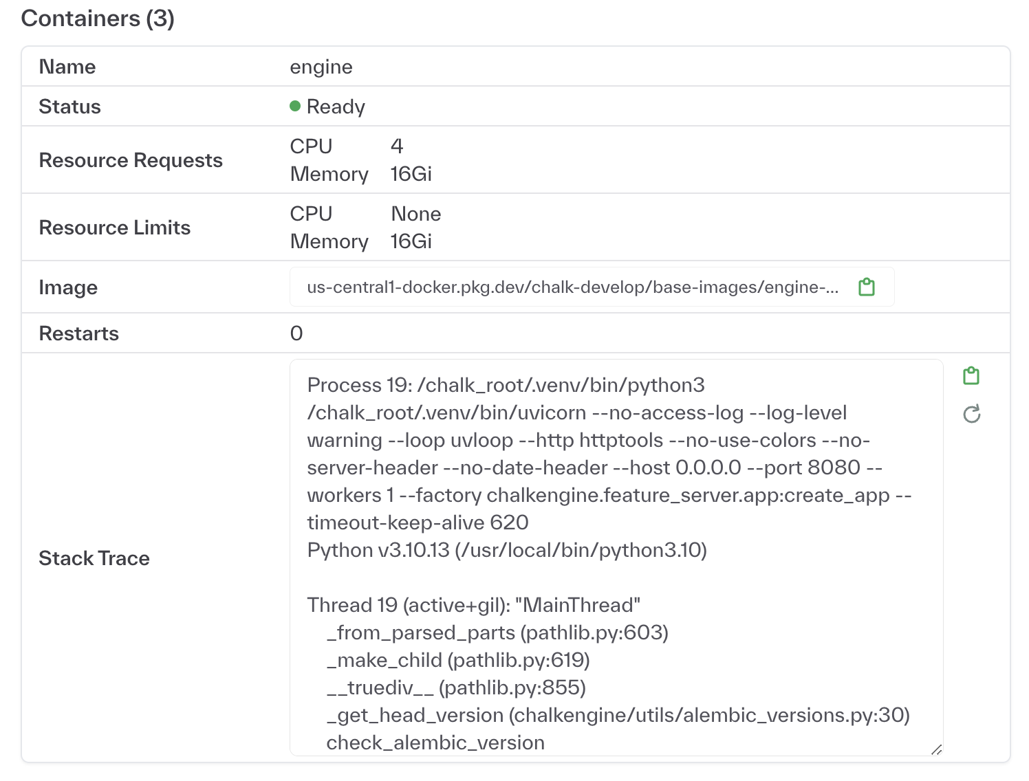 Stack trace for pods in the cluster